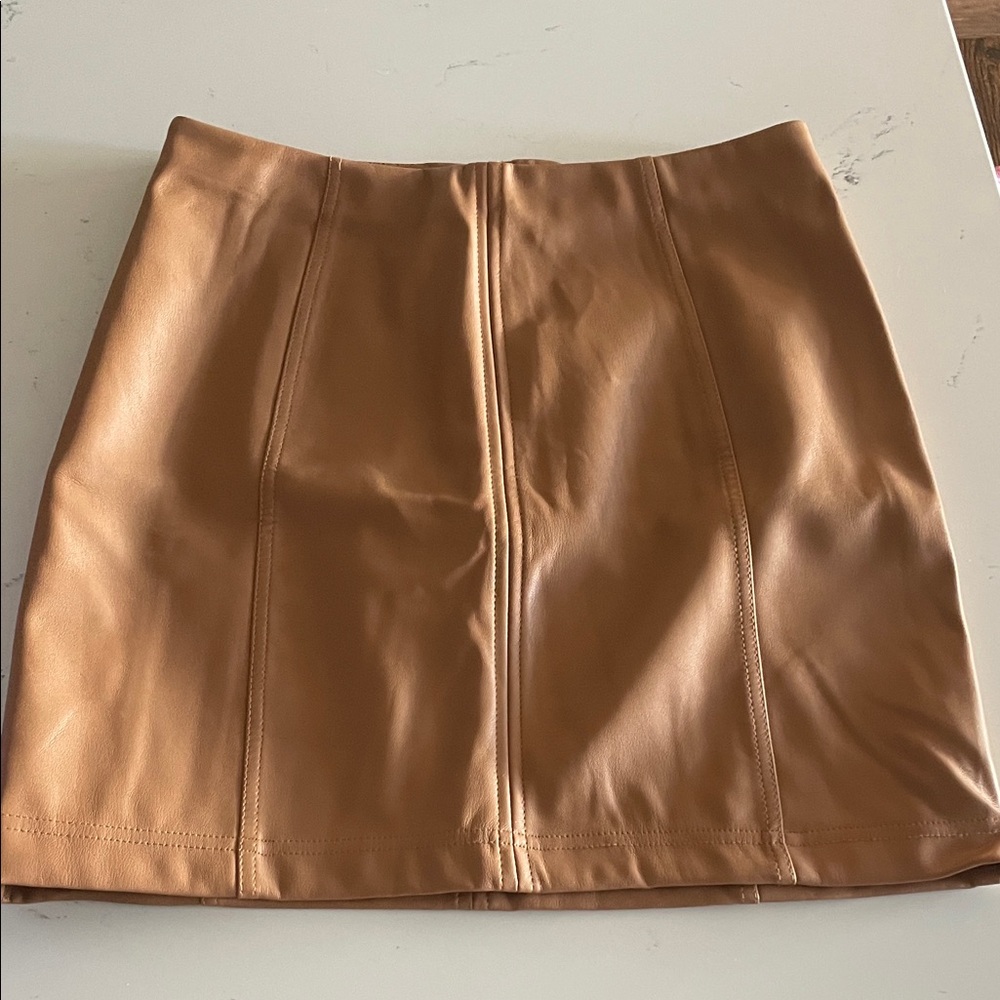 Shinestar Cognac Faux Leather Mini Skirt